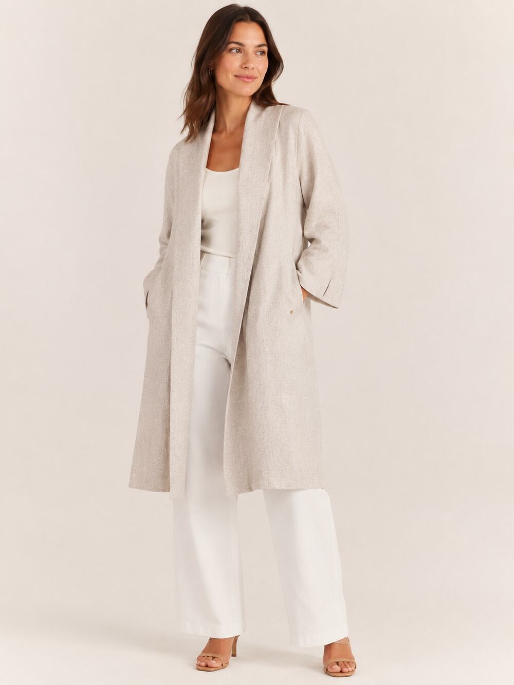 Pedro del Hierro Madrid SZ 4/S Women's Linen Blend Open Front Trench Coat NEW